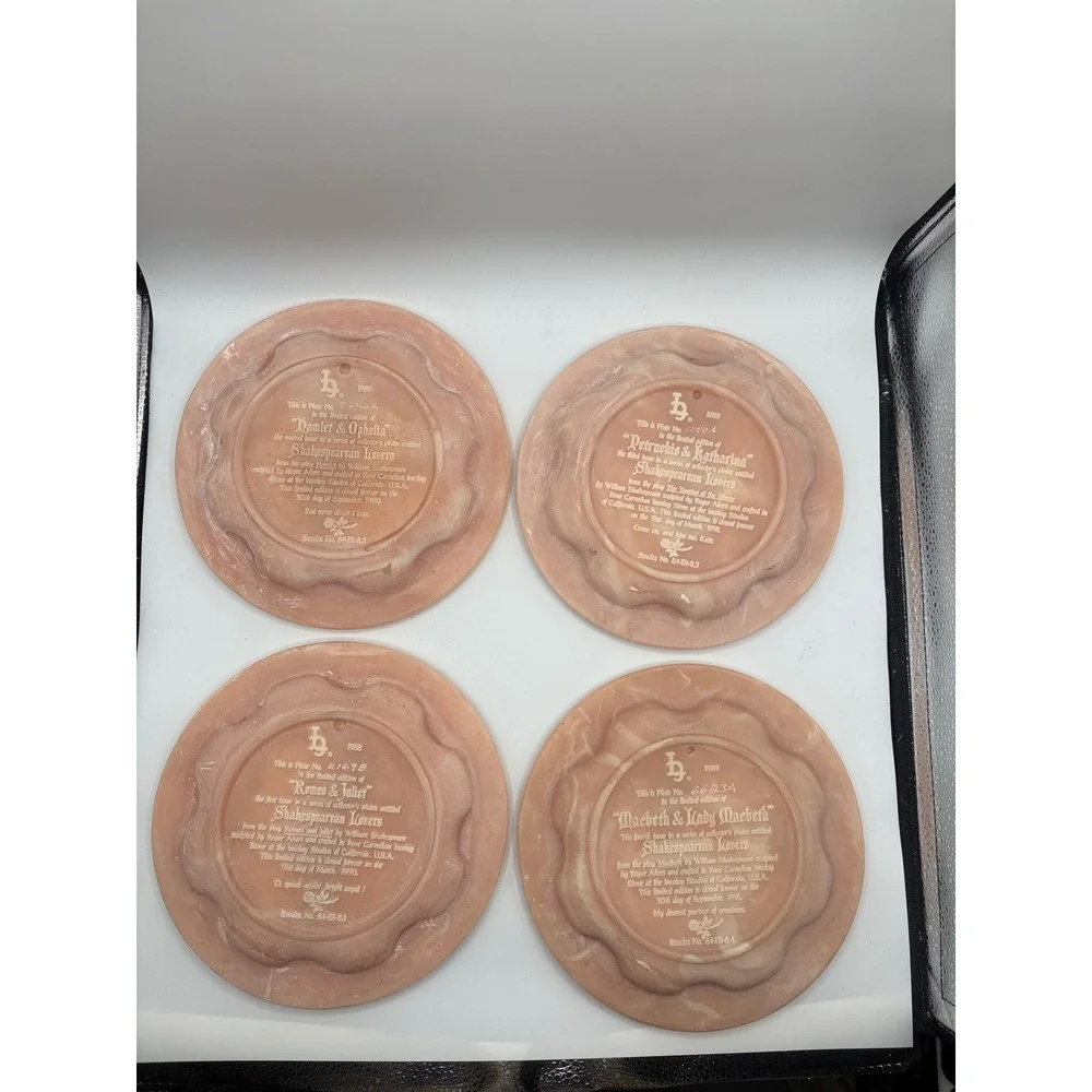 Incolay Studios Shakespearean Lovers Plate Set of 4 Rose Carnelian Roger Akers